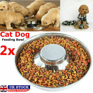 2x Puppy Dog Cat Litter Food Feeding Silver Stainless Weaning Feeder Bowl Dish