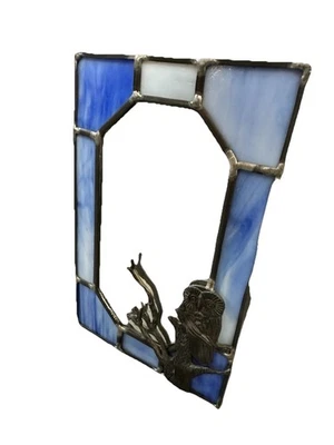 Oden Hand Crafted 10” x 6” Stained Glass Mirror W/Pewter Owl Wall Hanging - Image 1 of 4