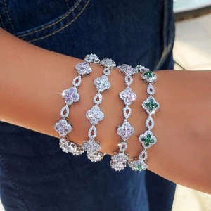 Bracciale Tennis Delicato Fiore Cubic Zirconia Donna Argento Placcato Gioielli Matrimonio - Foto 1 di 17