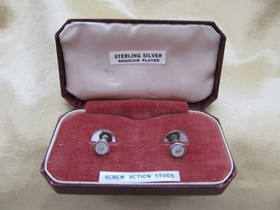 Sterling Silver Mother of Pearl Collar Shirt Studs 1930s Original Box Vintage — 第 1/4 张图片
