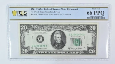 1963 A $20 Richmond VA FRN Fr#2066-E Gem Unc 66 PPQ PCGS *5994 - Image 1 of 3