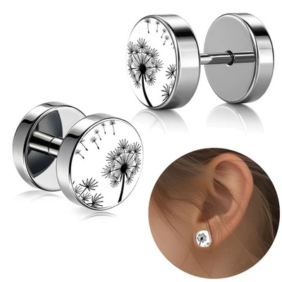 Fakeplugs Edelstahl Silber Ø10mm Acryl Pusteblume Löwenzahn Ohrstecker Unisex  - Bild 1 von 4