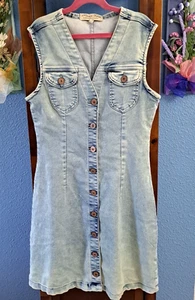 Parisian Collection Pinafore Denim Dress Sleeveless Women's Sz 12 Light Wash - Picture 1 of 10