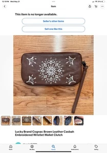 Cartera sin asas Lucky Brand de cuero marrón coñac con casbah bordada - Imagen 1 de 5