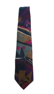Vintage Abstract Blue/ Purple/Pink/Green  100% Silk Neck Tie - Picture 1 of 4