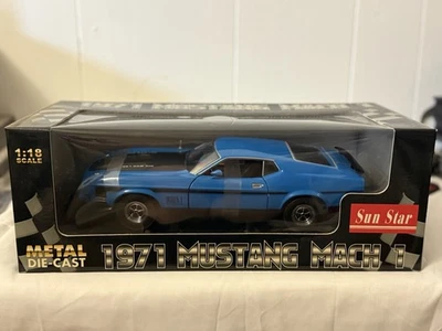 SUN STAR 1:18 DIECAST 1971 MUSTANG MACH 1 351 RAM AIR GRABBER BLUE #3601 NIB - Image 1 of 4