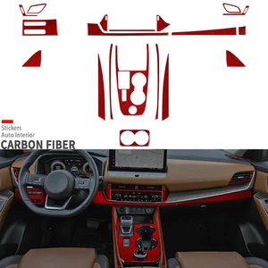 Kits completos de molduras interiores de fibra de carbono roja de 19 piezas para Nissan Rogue X-Trail 2021-25 - Imagen 1 de 22
