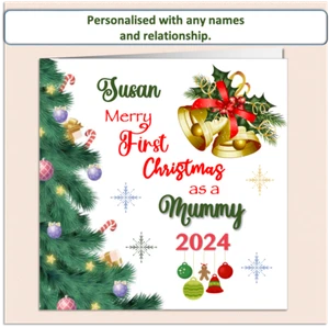 Personalisierte erste 1. Weihnachtskarte als Mama, Kindermädchen, Tante mit jedem Namen 1. MUM - Bild 1 von 7