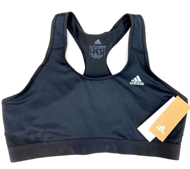 NEW Adidas Black Aeroready Alphaskin Racerback Sports Bra Elastic Band Womens XL - Image 1 of 4