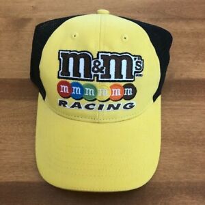 NEW M&Ms Nascar Car Racing Yellow Hat Ball Cap Adjustable Strap Mesh Back
