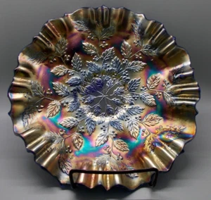 Vintage Fenton 9" blau Karneval Stechpalme 3-1 Rand Schüssel ~~ wunderschön - Bild 1 von 4