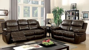 Modern Living Room Brown Bonded Leather Motion Reclining Sofa Loveseat Set IFA6 - Picture 1 of 4