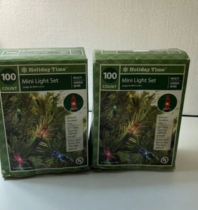 Holiday Time 100 ct Mini Licht Set klar & blau grün Draht 24 Fuß Innen Außen - Bild 1 von 4