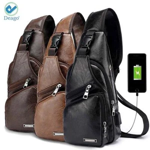 Sling Bag Leather Crossbody Backpack Daypack Water Resistant Gym Travel Hiking - Picture 1 of 16