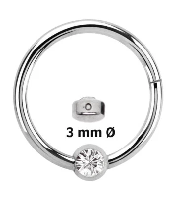 Piercing Lippenbändchen Ring BCR 1,2mm Clicker Scharnier und 3mm Kristall Platte - Bild 1 von 4