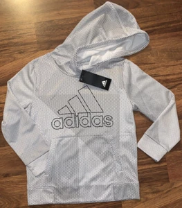 ADIDAS BOYS AA6467 BOYS PRINTED PULLOVER SWEATSHIRT HOODIE SHIRT WHITE POLKA 7 - Picture 1 of 6
