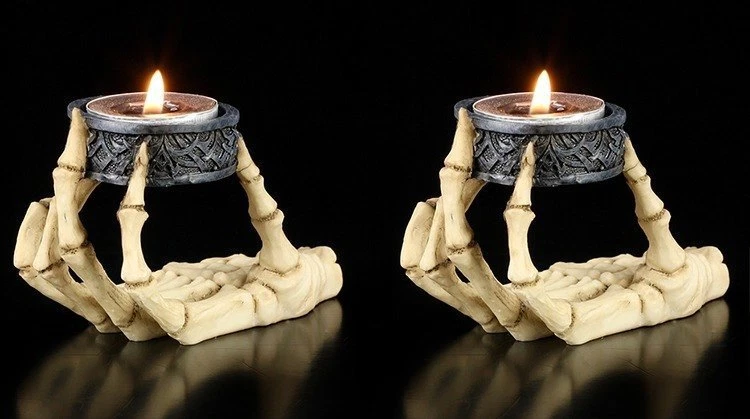 Skeleton Hand Tealight Holder 2er Set - Candle Holder Skeleton Gothic Skull Deco - Image 1 of 4