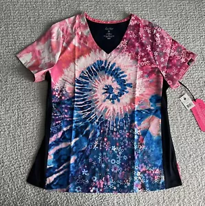 Koi Lite Scrub Top Women’s Medium Reform Groovy Floral Tie Dye Stretch Nursing - Picture 1 of 12