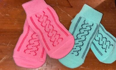 Pup Crew Dog Socks Green / Pink Knit Size M/L - So Unnecessary But So Cute - 2 - Image 1 of 4