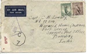 1945 AUSTRALIA AIRMAIL CENSORED COVER TO INDIA - Picture 1 of 2