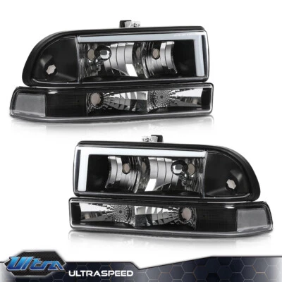 Fit For 1998-2005 Chevy Blazer S10 Black Clear LED DRL Headlights Bumper Lamps - Image 1 of 4