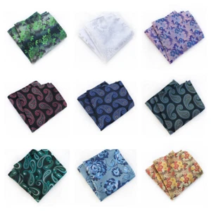 Men's Paisley Colorful Flower Pocket Square Wedding Party Hanky Handkerchiefs - Picture 1 of 24
