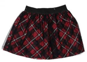 DISNEY MINNIE MOUSE SKORT RED & BLACK PLAID TULLE OVERLAY ELASTIC WAIST GIRLS - Picture 1 of 2