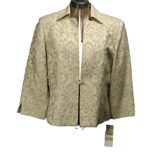 Jessica Howard Evenings 3/4 Sleeve Sequined Floral Damask Button Blazer Tan 12 - Picture 1 of 24