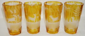 Moser Bohemian Amber Cut to Clear (4) Highball Glasses, 5 3/8" (Lot B) (G42) - Picture 1 of 15