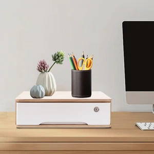 Caja de almacenamiento de escritorio con cajón bloqueable organizador de cajones de madera para suministros de oficina - Imagen 1 de 22