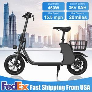 450W Electric Scooter &Seat Basket Adult E-Bike Moped Commuter UL 2849 Certified - Picture 1 of 11