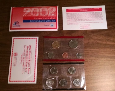 2002 US P and D Mint Sets Brilliant Uncirculated with Envelopes 20 Coin Set - Image 1 of 4