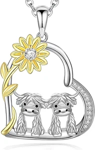 Scottish Highland Cow Necklace 925 Sterling Silver Pendant Gifts for Women Girls - Picture 1 of 6
