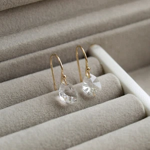 Tiny Teardrop Crystal Drop Earrings Gold Filled, Dainty Small Dangly Dangle - Picture 1 of 4