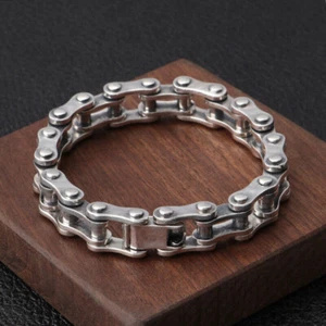 Pure S925 Sterling Silver Chain Men Women 10mm Bike Link Bracelet 41-48g 7.9in - Picture 1 of 4