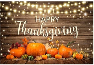 8x6ft Thanksgiving Photo Backdrop Vintage Wooden Board Glitter Light Belt Pumpki - Picture 1 of 7