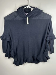 NWT Francesca’s Alya M/L Ruffle Round Shirt Long Sleeve Knit Cowl Neck Navy - Picture 1 of 11