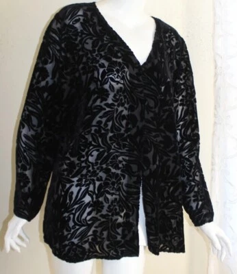 LAURA ASHLEY Talla 16 12 L Lux Negro Unreal Terciopelo Devore Burnout Túnica Chaqueta Top Foto 1 de 4