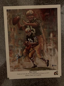 Bart Starr Autographed Green Bay Packers Football 9x12 Lithograph Beckett COA - Picture 1 of 4