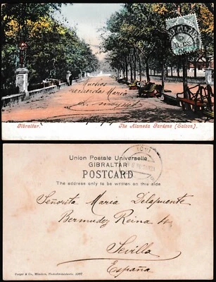 Portada de Gibraltar 1906 Tarjeta postal Alameda Gardens 1/2d verde KEVII a España Z1349 Foto 1 de 3
