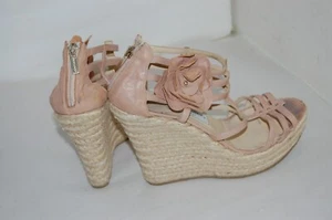 40/9❤️ JIMMY CHOO Nude Leather High Wedge Heels Flora Sandals BOOTS ITALY - Picture 1 of 10