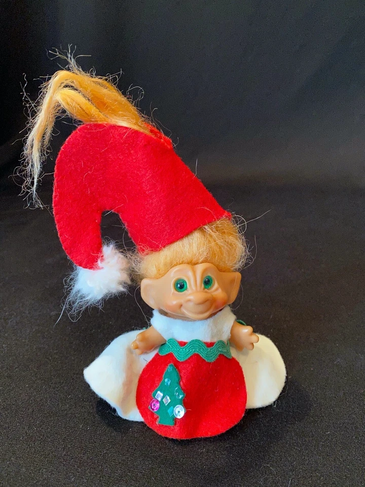De Colección Muñeca DAM Troll Naranja Mohair Verde Espiral Ojos de Vidrio Vestido y Sombrero de Navidad Foto 1 de 4
