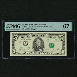 1995 FRN San Francisco 5 Dollars Fr#1985-L PMG 67 EPQ Superb Gem UNC - Picture 1 of 4