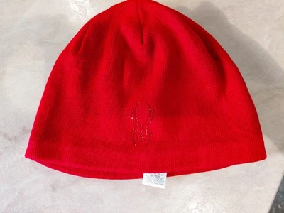 Boné Spyder lã forrado malha gorro logotipo vermelho esqui ao ar livre tamanho único - Imagem 1 de 4