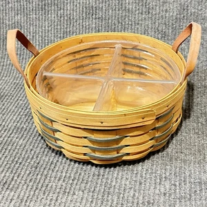 "Cesta redonda Longaberger 2001 con asas de cuero protector dividido 10""" - Imagen 1 de 5