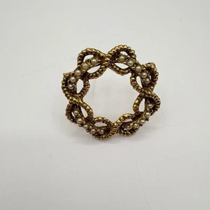Anello vintage a spirale, perle finte, ondulato, spilla tono oro - Foto 1 di 5