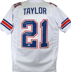 Maglia Fred Taylor autografata bianca stile college con 96 Natl Champs-BAW Holo - Foto 1 di 3