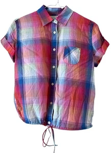 American Eagle Neu mit Etikett Damen Kurzarm Hemd Kordelzug Taille kariert XS - Bild 1 von 11