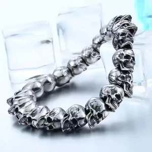 Skull Beaded Bracelet Men's Domineering Retro Punk Trend Bracelet Gothic Hip Hop - Picture 1 of 5