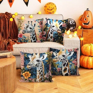 Adorable Giraffe Floral Pillow Covers 18"x18" inch 4 PC SET Home Decor Colorful - Picture 1 of 6